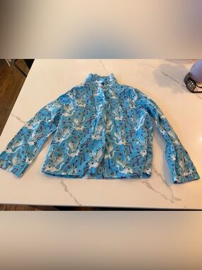 Printfresh Sky Blue Crane & Red Floral Shirt - Size M